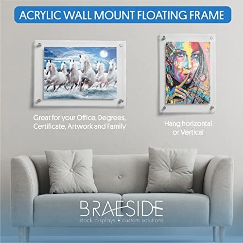 Displaybug Acrylic Frame – Standoff Floating Frame for Photos, Diplomas, Certificates, Posters – Modern and Minimalist Acrylic Picture Frame for Home and Office – Portrait or Landscape - Braeside