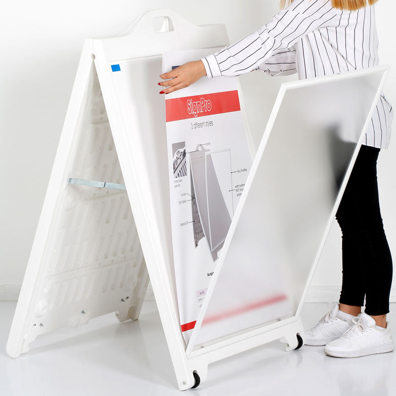 24x36" White A-Frame Sidewalk Sign w/ Lens Cover - Double Sided Portable Folding Display for Restaurants & Cafes - Street SignPro Curb Advertising