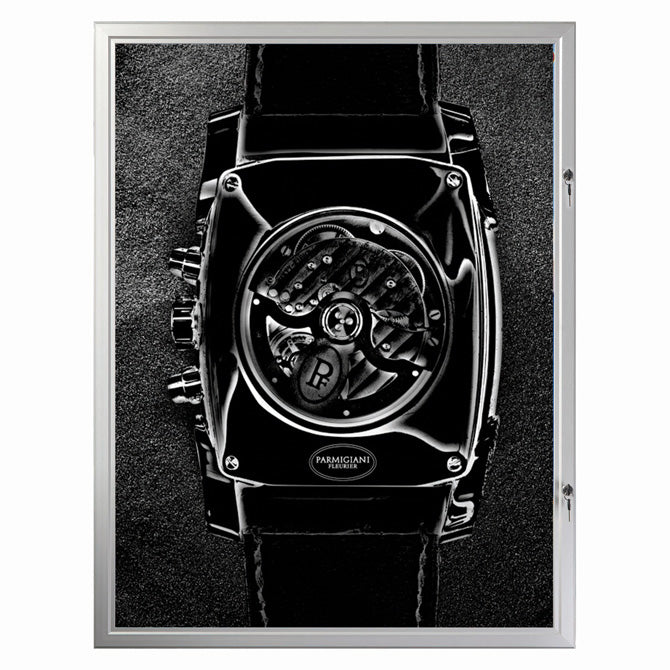 36" x 48" Swing Open Poster Frame, Silver, Locking, Indoor-Outdoor - Braeside Displays