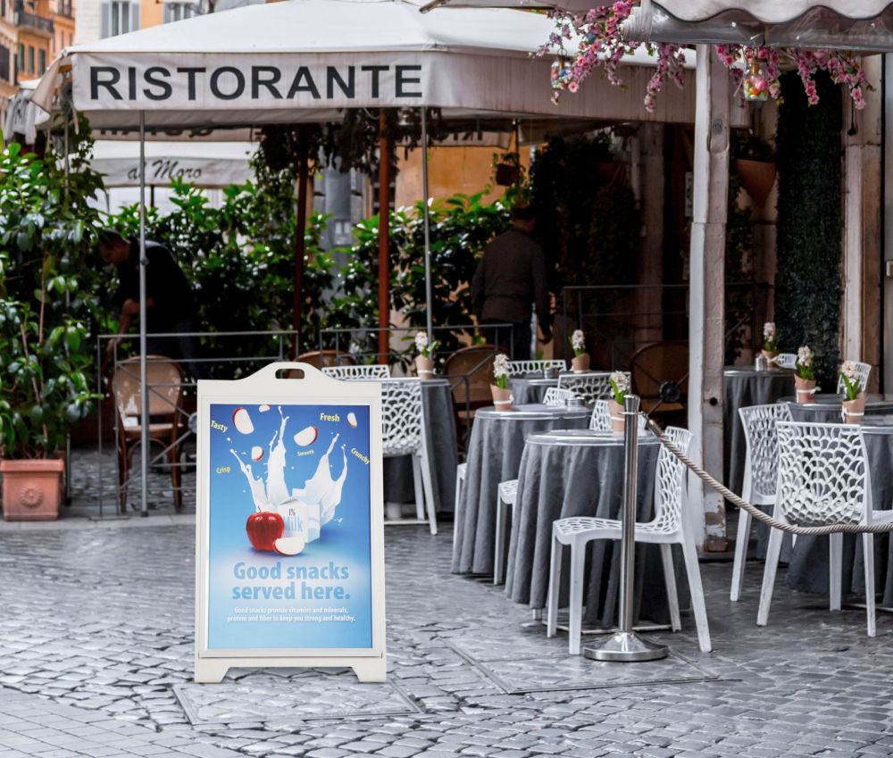 24x36" White A-Frame Sidewalk Sign w/ Lens Cover - Double Sided Portable Folding Display for Restaurants & Cafes - Street SignPro Curb Advertising