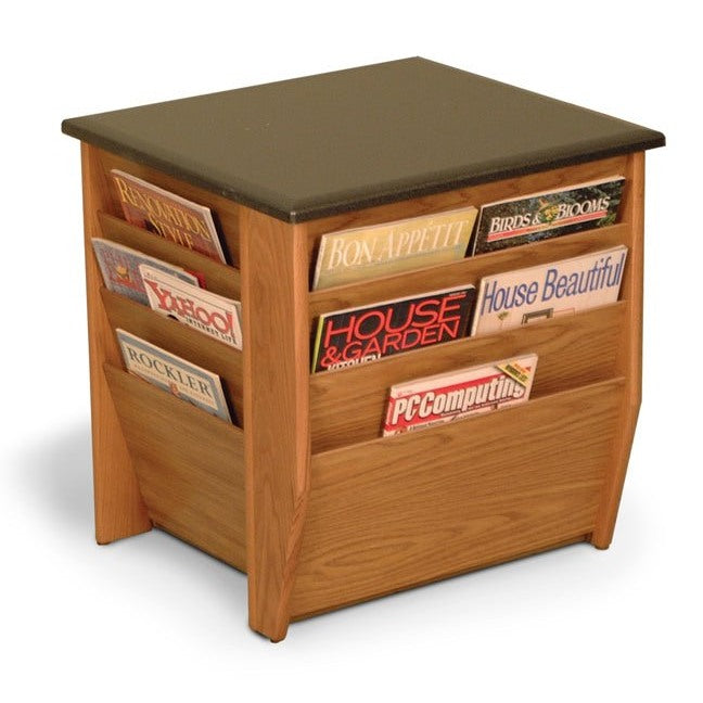 3 SIDED OAK END TABLE WITH MAGAZINE POCKETS - Braeside Displays