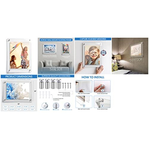 Displaybug Acrylic Frame – Standoff Floating Frame for Photos, Diplomas, Certificates, Posters – Modern and Minimalist Acrylic Picture Frame for Home and Office – Portrait or Landscape - Braeside