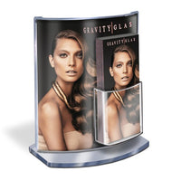Curviso® Curved Acrylic Panel Sign Frame with Clear Base and Brochure Pocket - Braeside Displays